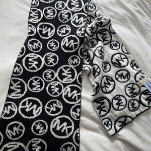 Michael Kors Black & White MK Logo Reversible Scarf